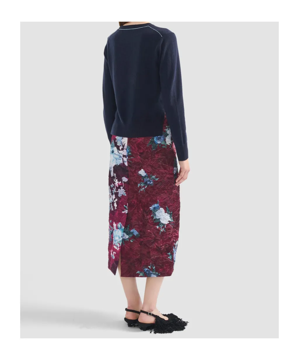 Floral-Print Crinkled Duchesse-Satin Midi Skirt