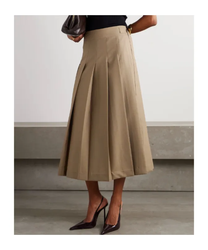 Pleated Wool-Blend Midi Wrap Skirt
