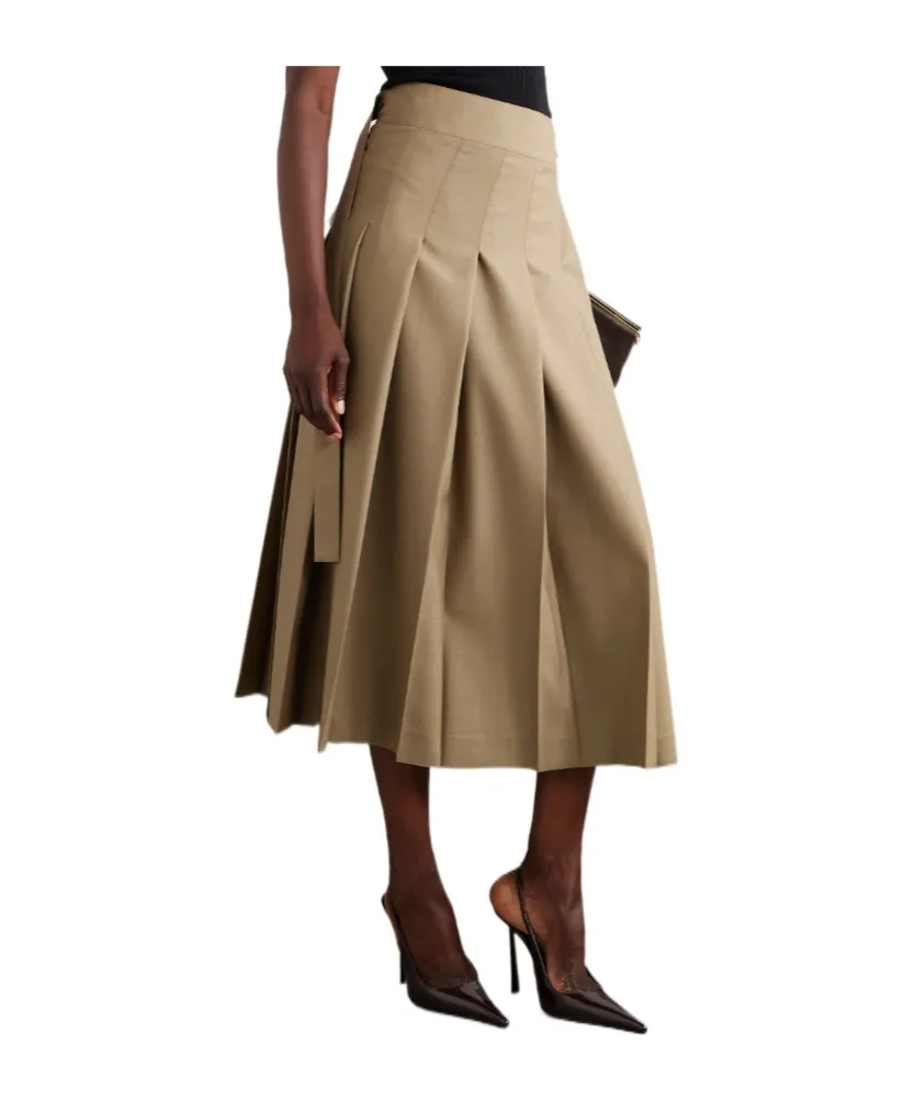 Pleated Wool-Blend Midi Wrap Skirt