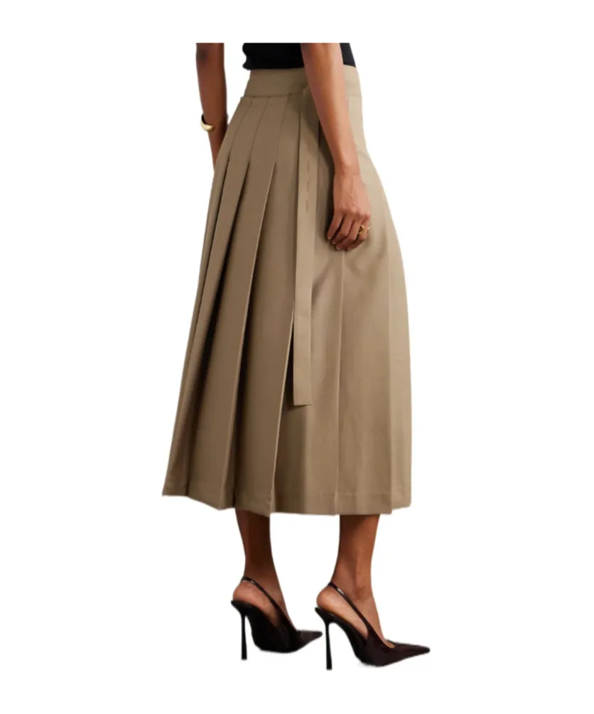 Pleated Wool-Blend Midi Wrap Skirt