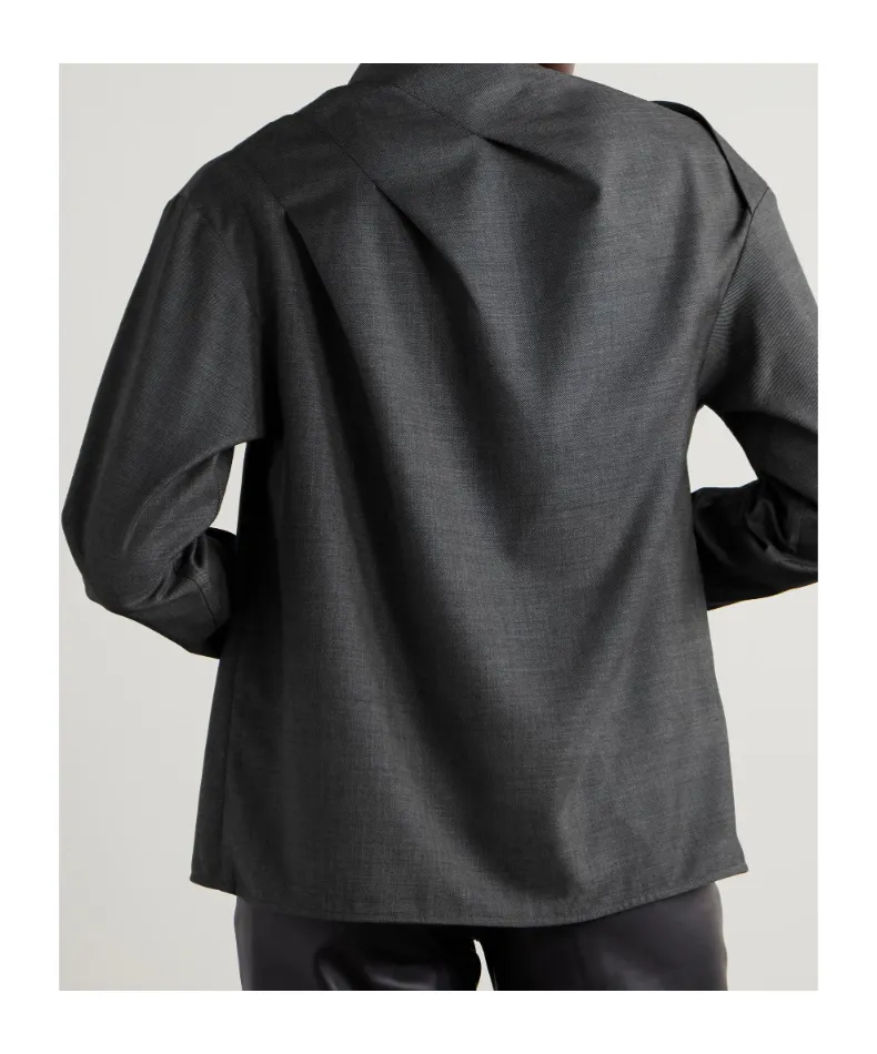 Mauris Asymmetric Pleated Draped Wool Top