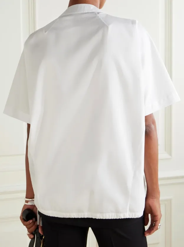 Tie-Neck Gathered Cotton-Poplin Blouse