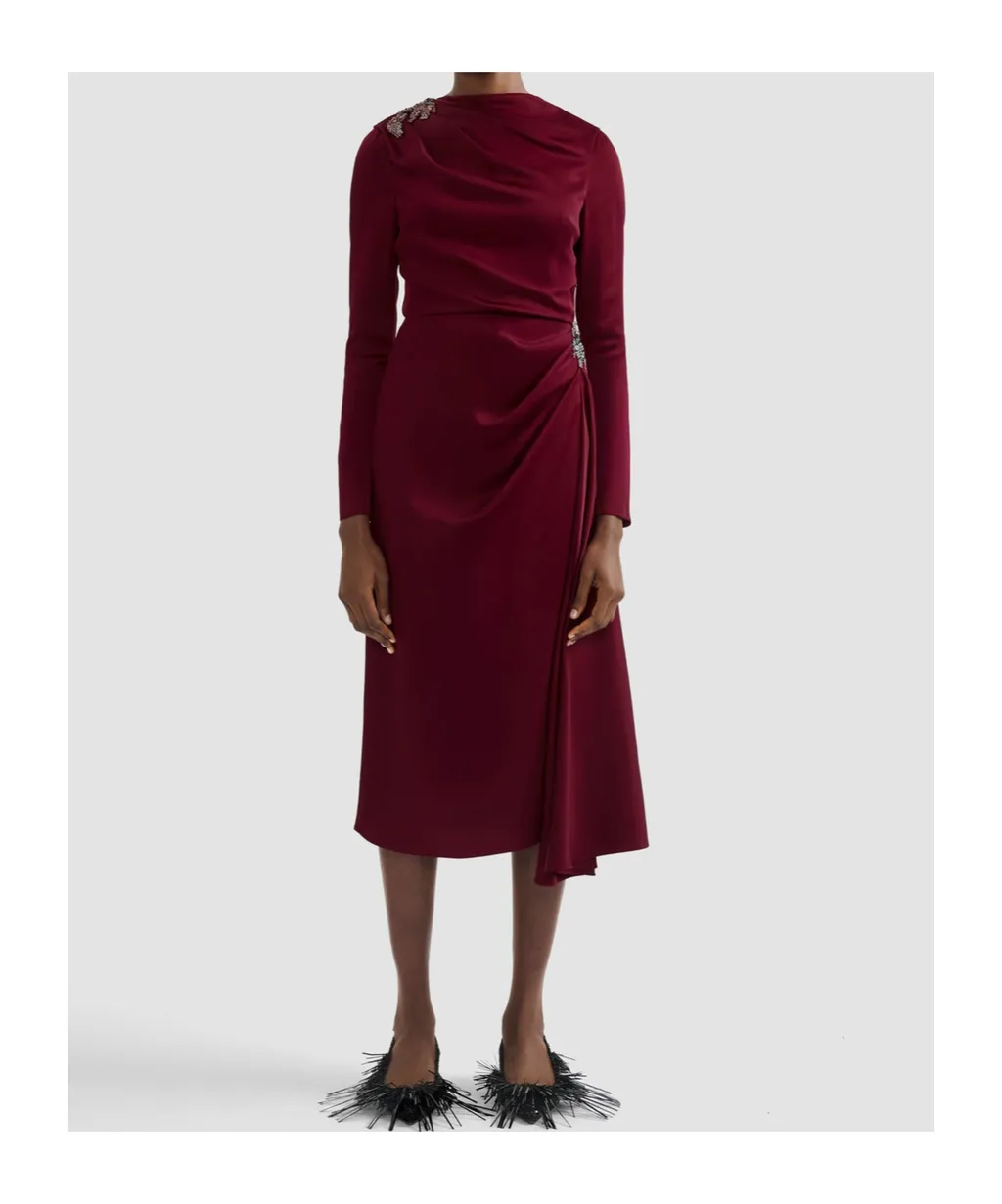 Long-Sleeve Draped Midi Dress