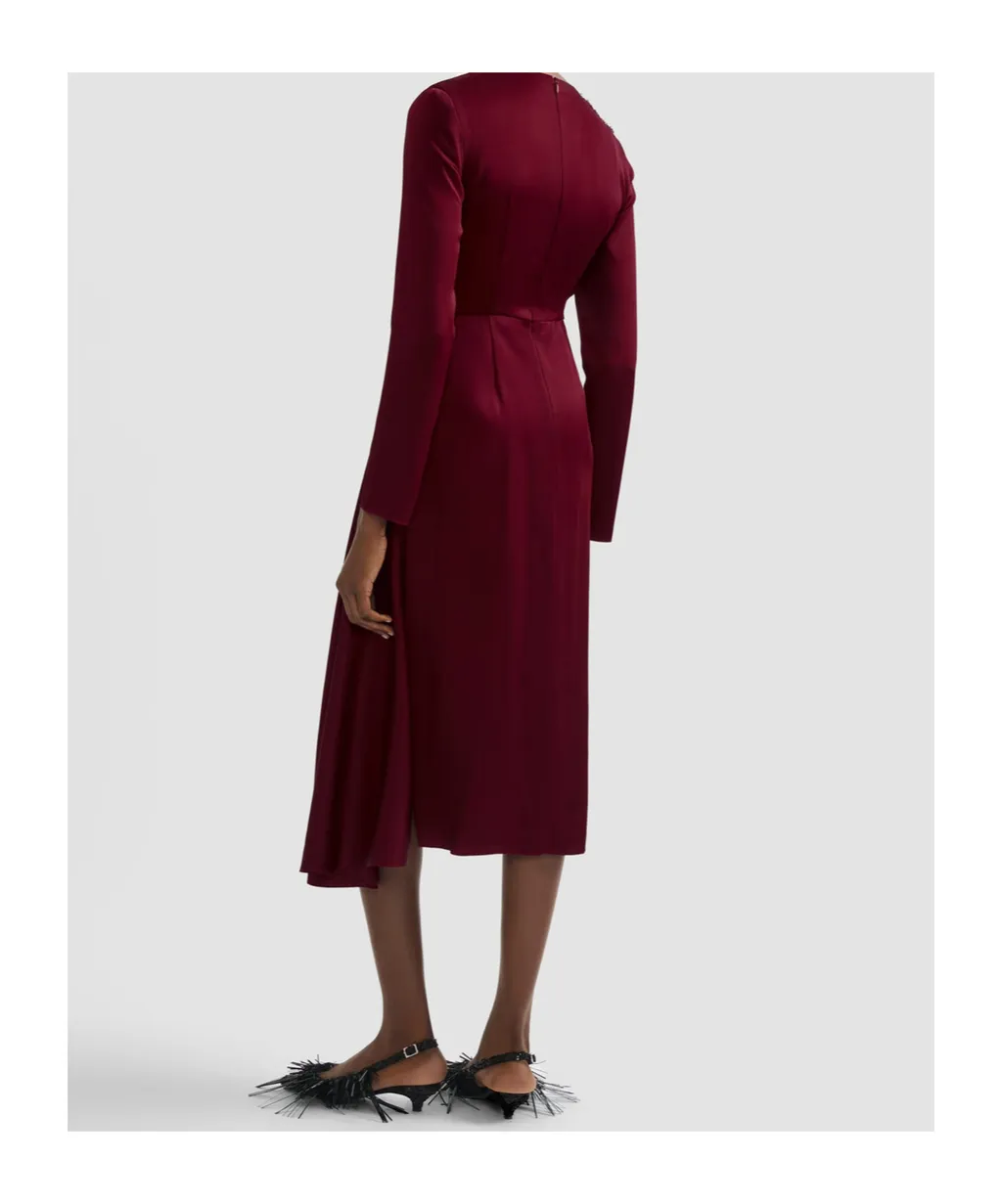 Long-Sleeve Draped Midi Dress