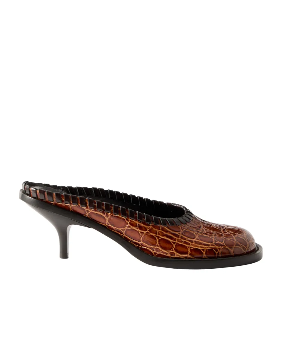 Croc-Effect Leather Mules