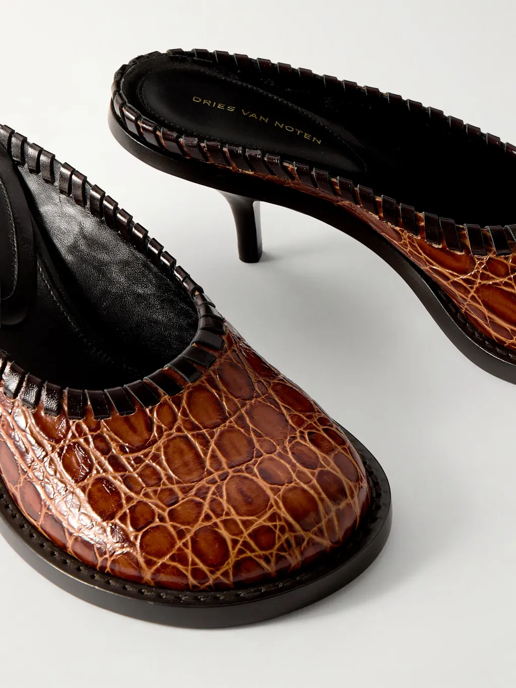 Croc-Effect Leather Mules