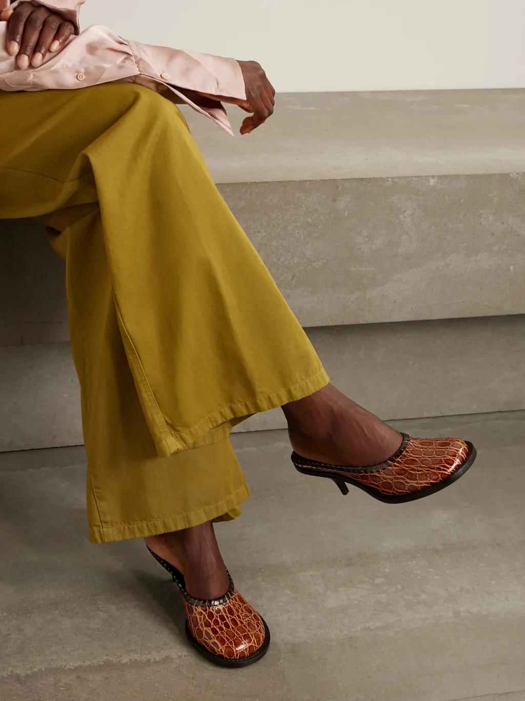 Croc-Effect Leather Mules