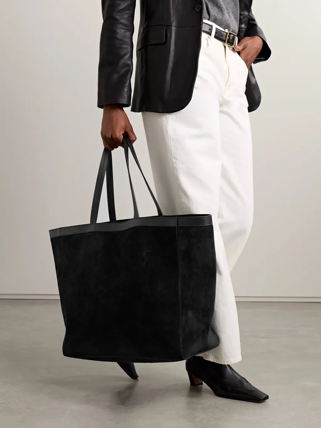 Loren Leather-Trimmed Suede Tote