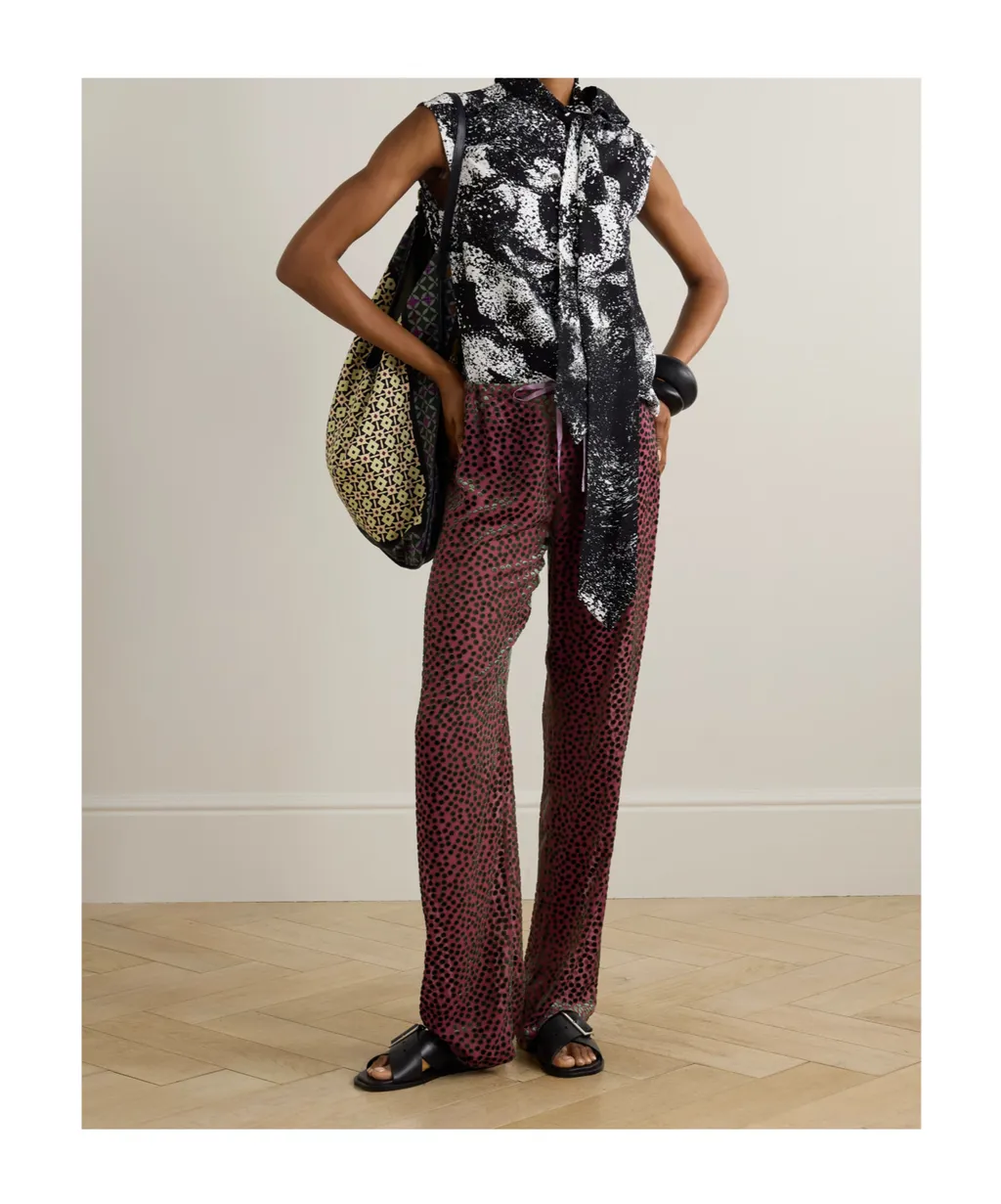 Tie-Neck Printed Crepe Top