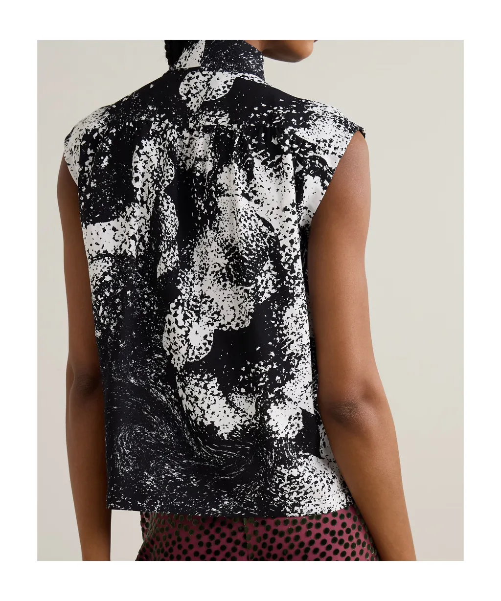 Tie-Neck Printed Crepe Top