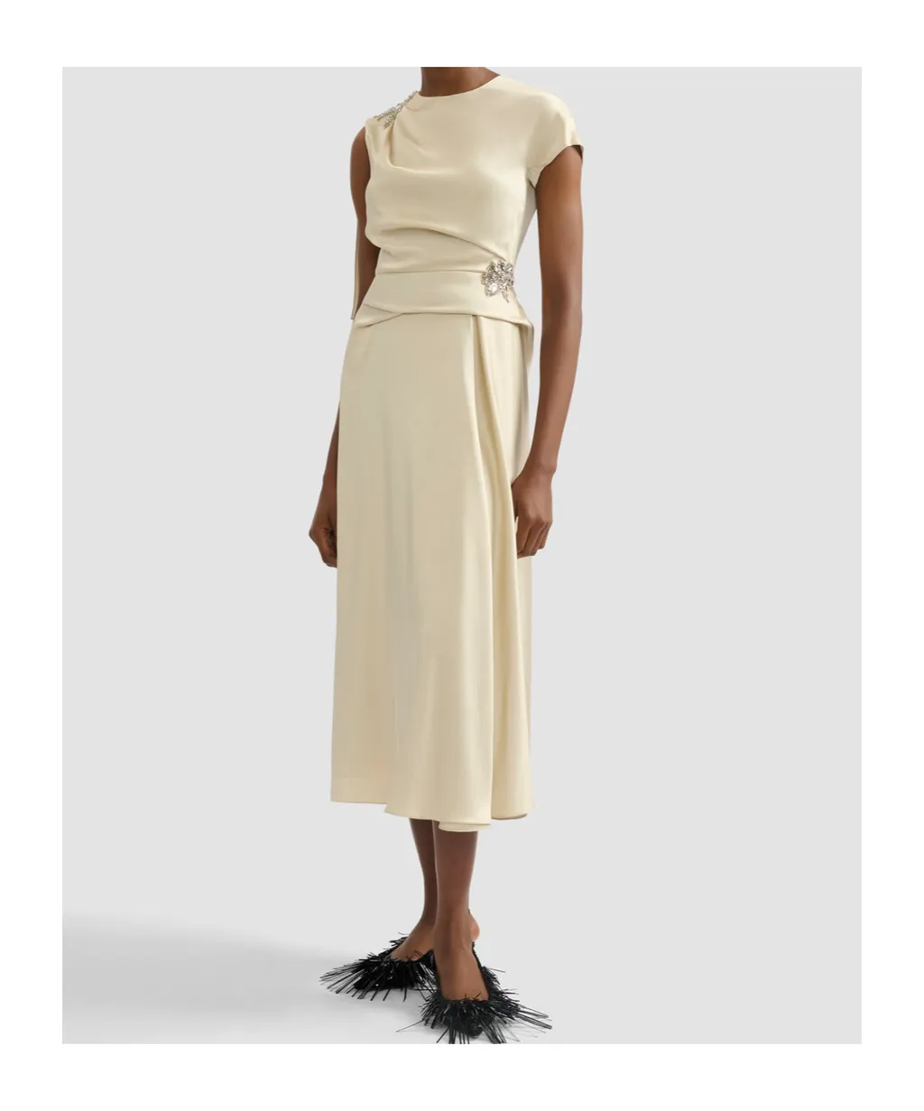 Asymmetric Crystal-Embellished Draped Satin Dress