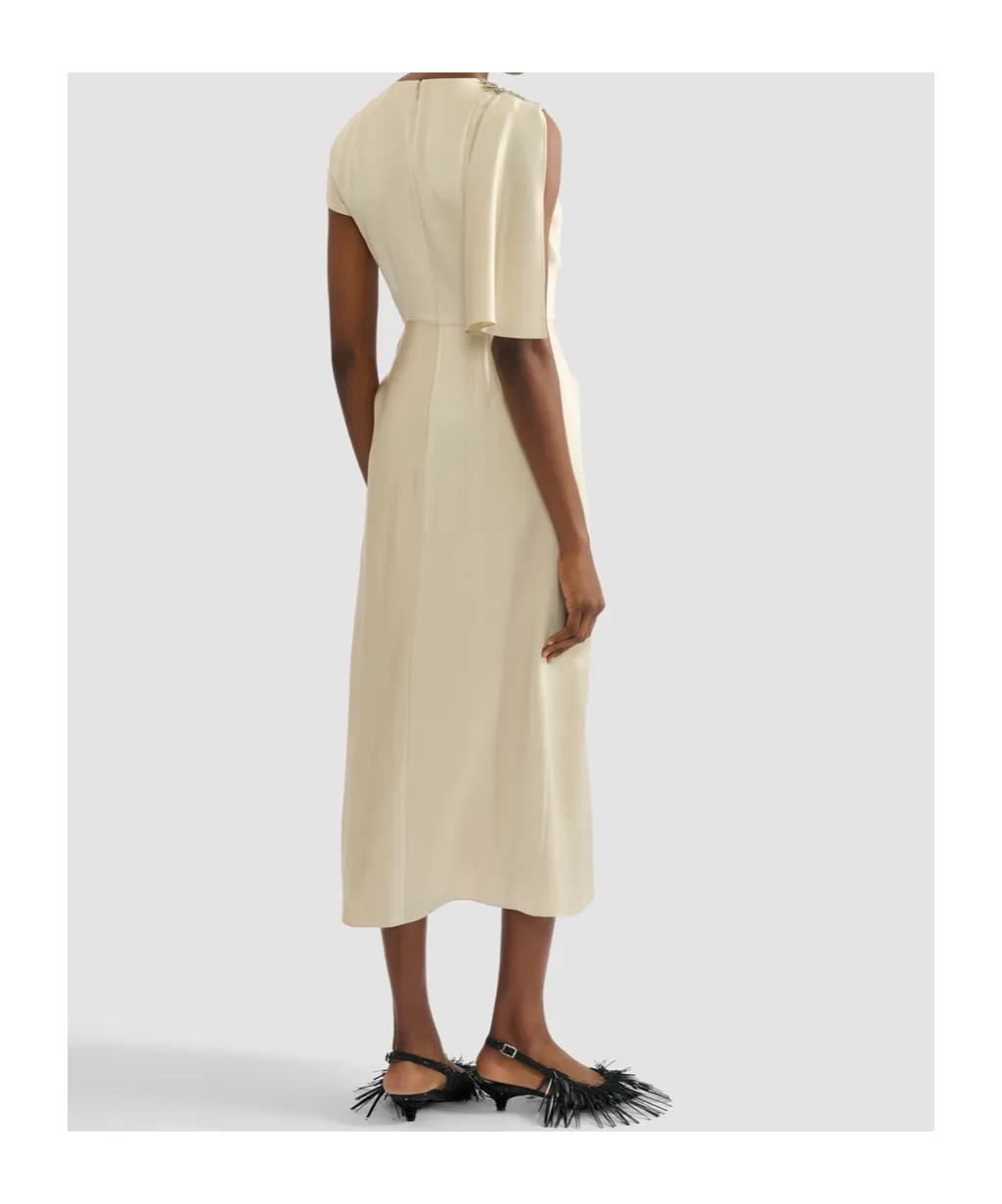 Asymmetric Crystal-Embellished Draped Satin Dress