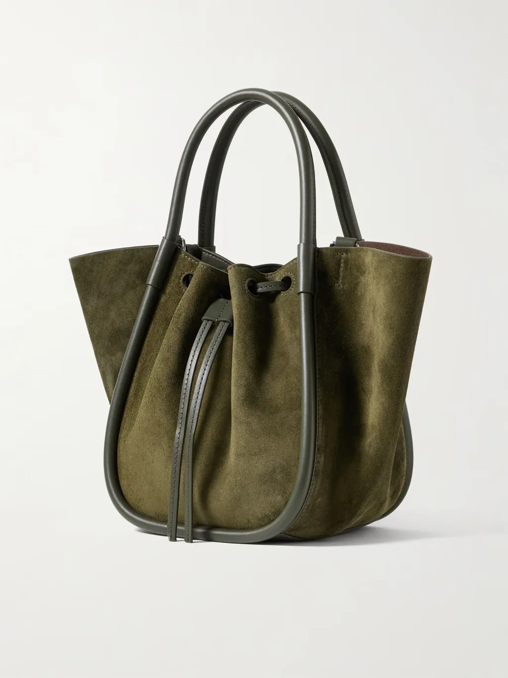 Small Leather-Trimmed Pleated Suede Shoulder Bag