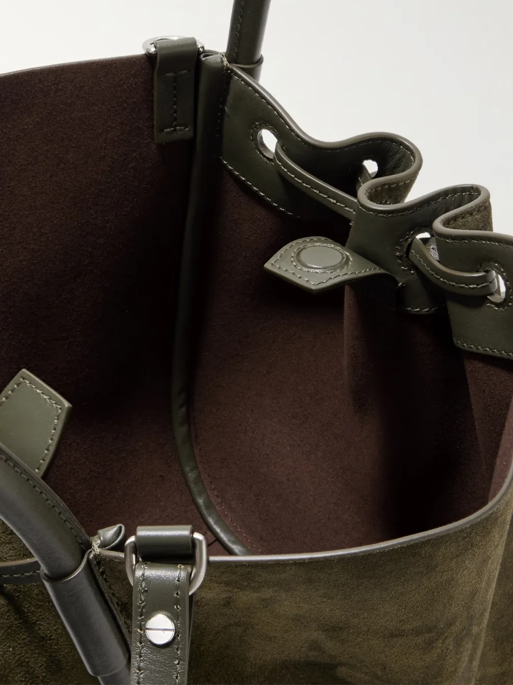 Small Leather-Trimmed Pleated Suede Shoulder Bag