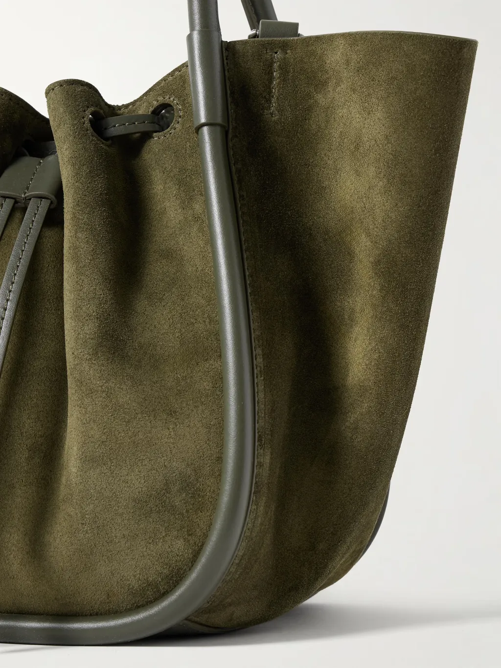 Small Leather-Trimmed Pleated Suede Shoulder Bag