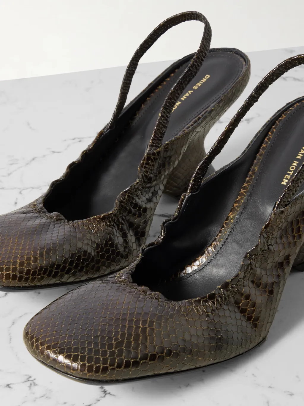 Snake-Effect Leather Slingback Wedge Pumps