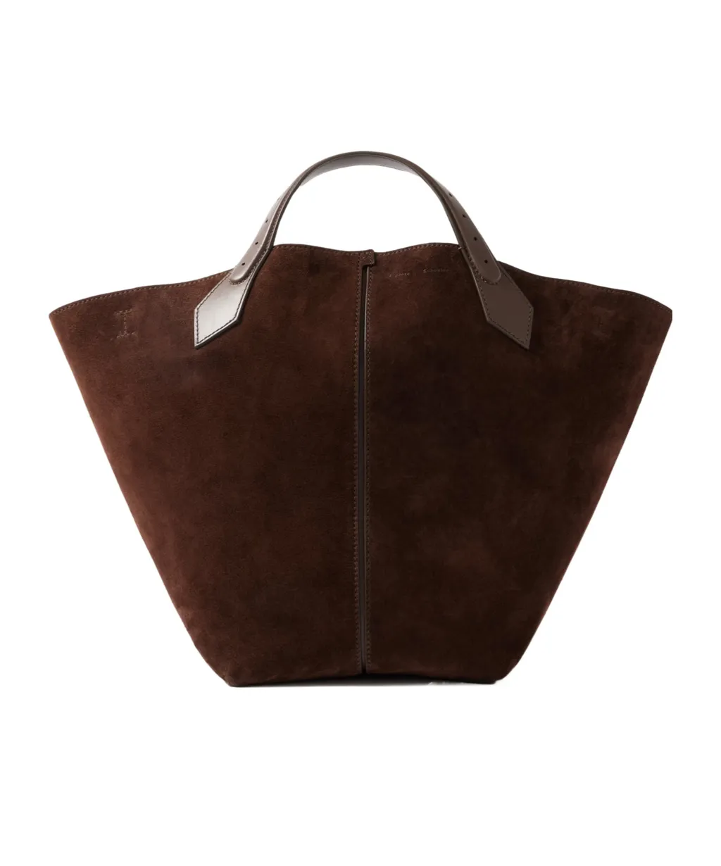Large Leather-Trimmed Suede Shoulder Bag