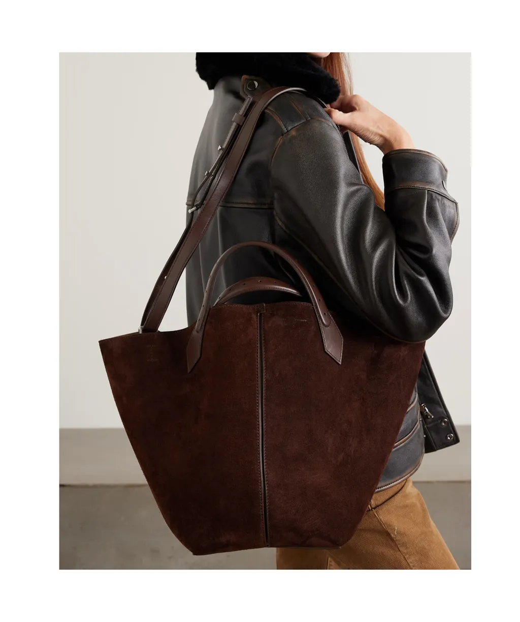 Large Leather-Trimmed Suede Shoulder Bag