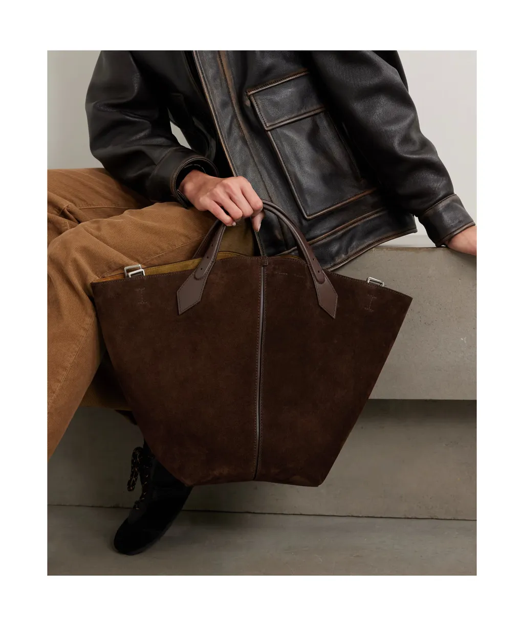 Large Leather-Trimmed Suede Shoulder Bag