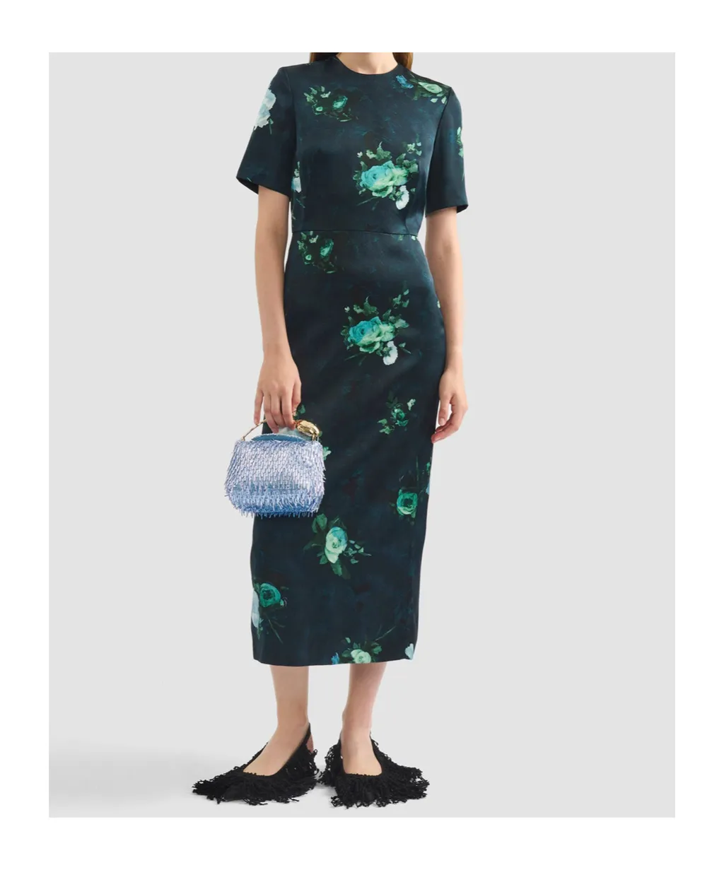 Rose-Print Short-Sleeve Dress