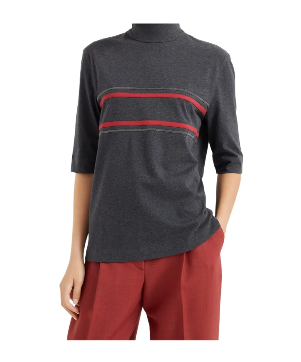 Stripe-Detail Cotton Top