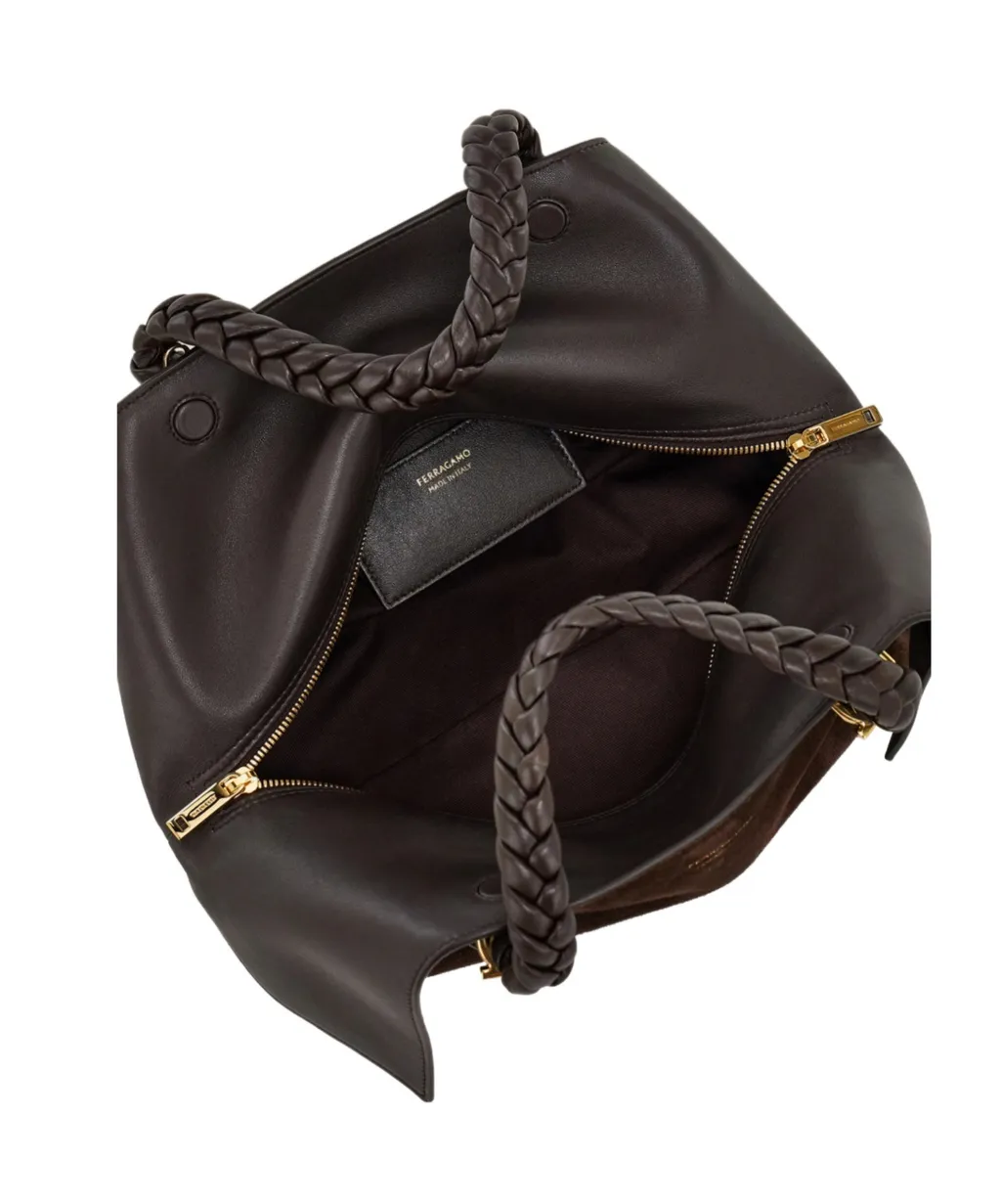 Ferragamo Medium Logo Printed Braided Strap Tote Bag