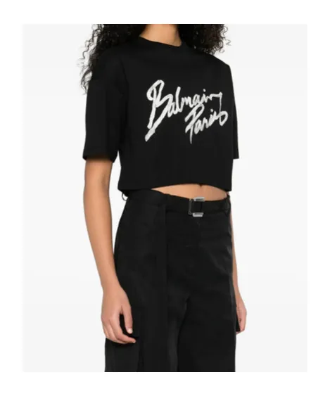 Balmain Graphic Printed Cropped T-Shirt