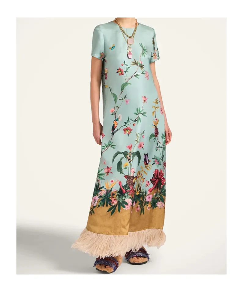 La Doublej Swing Feather-Trim Dress