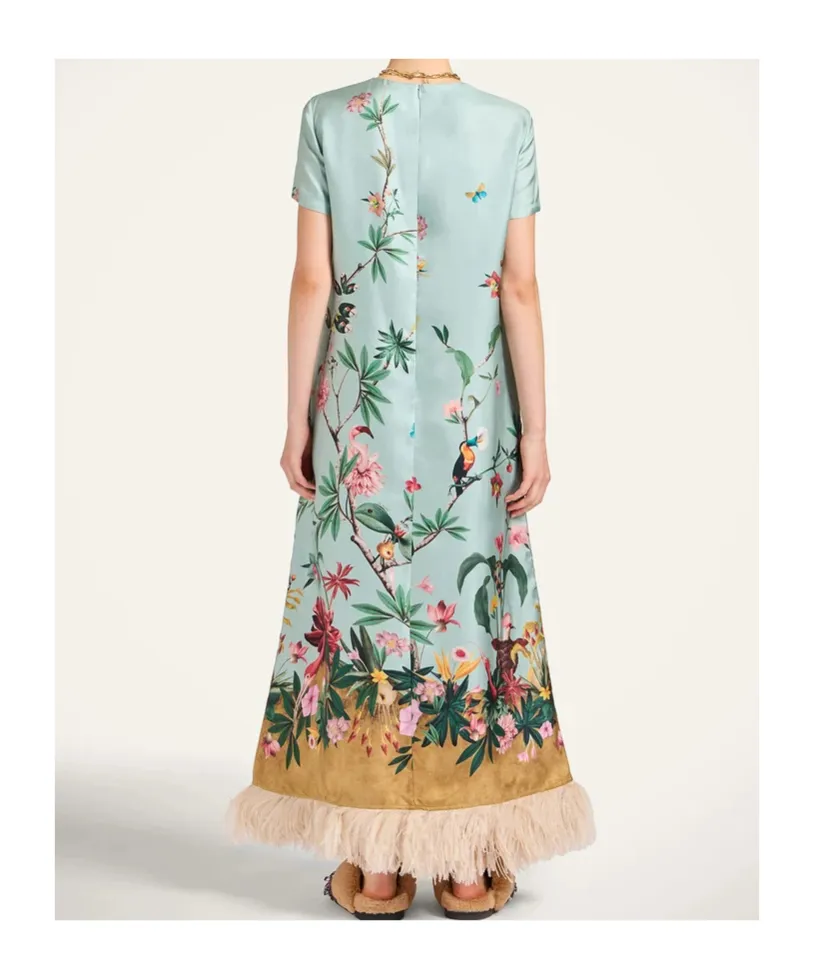 La Doublej Swing Feather-Trim Dress