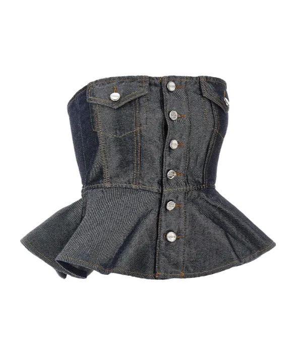 Ganni Bow Peplum Textured Top