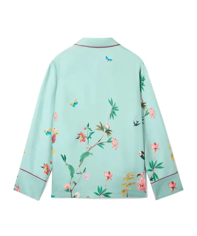 La Doublej Floral Print Notched Collar Shirt