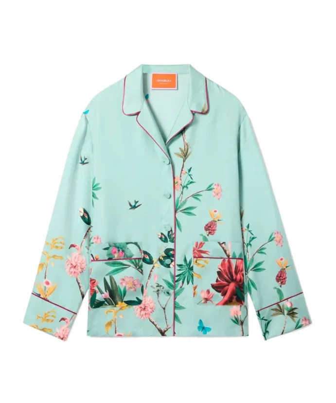 La Doublej Floral Print Notched Collar Shirt