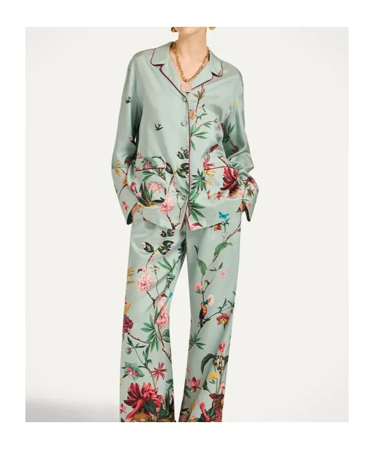 La Doublej Floral Print Notched Collar Shirt