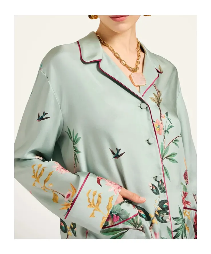 La Doublej Floral Print Notched Collar Shirt