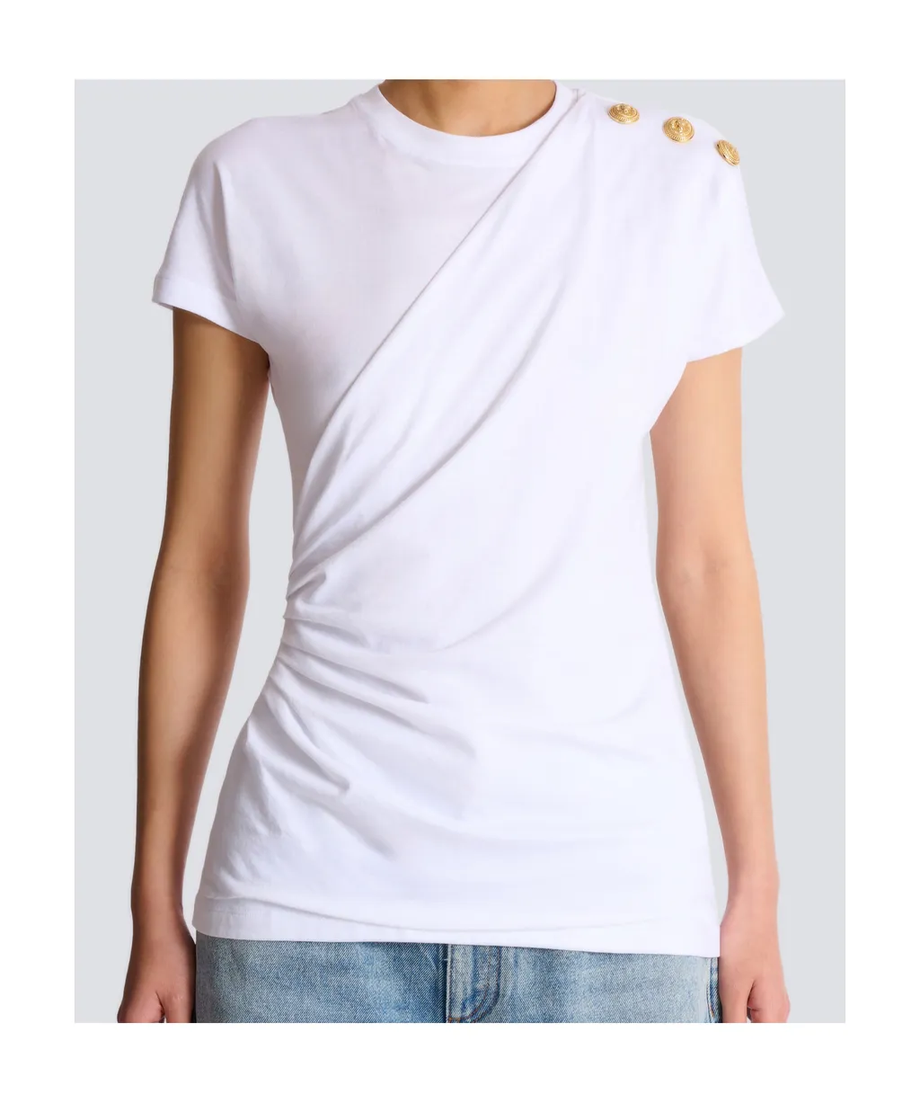 Balmain Buttons Draped T-Shirt
