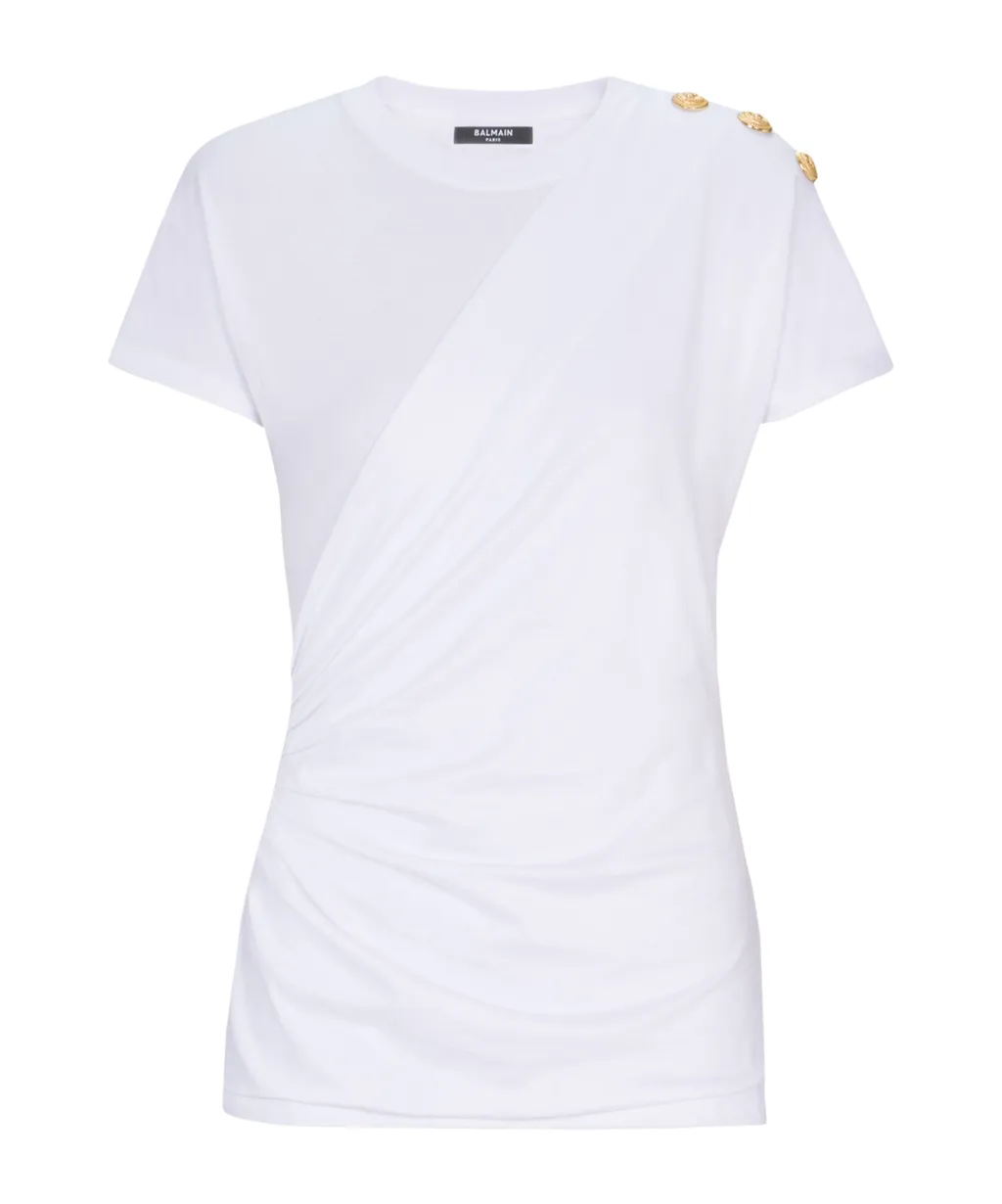 Balmain Buttons Draped T-Shirt