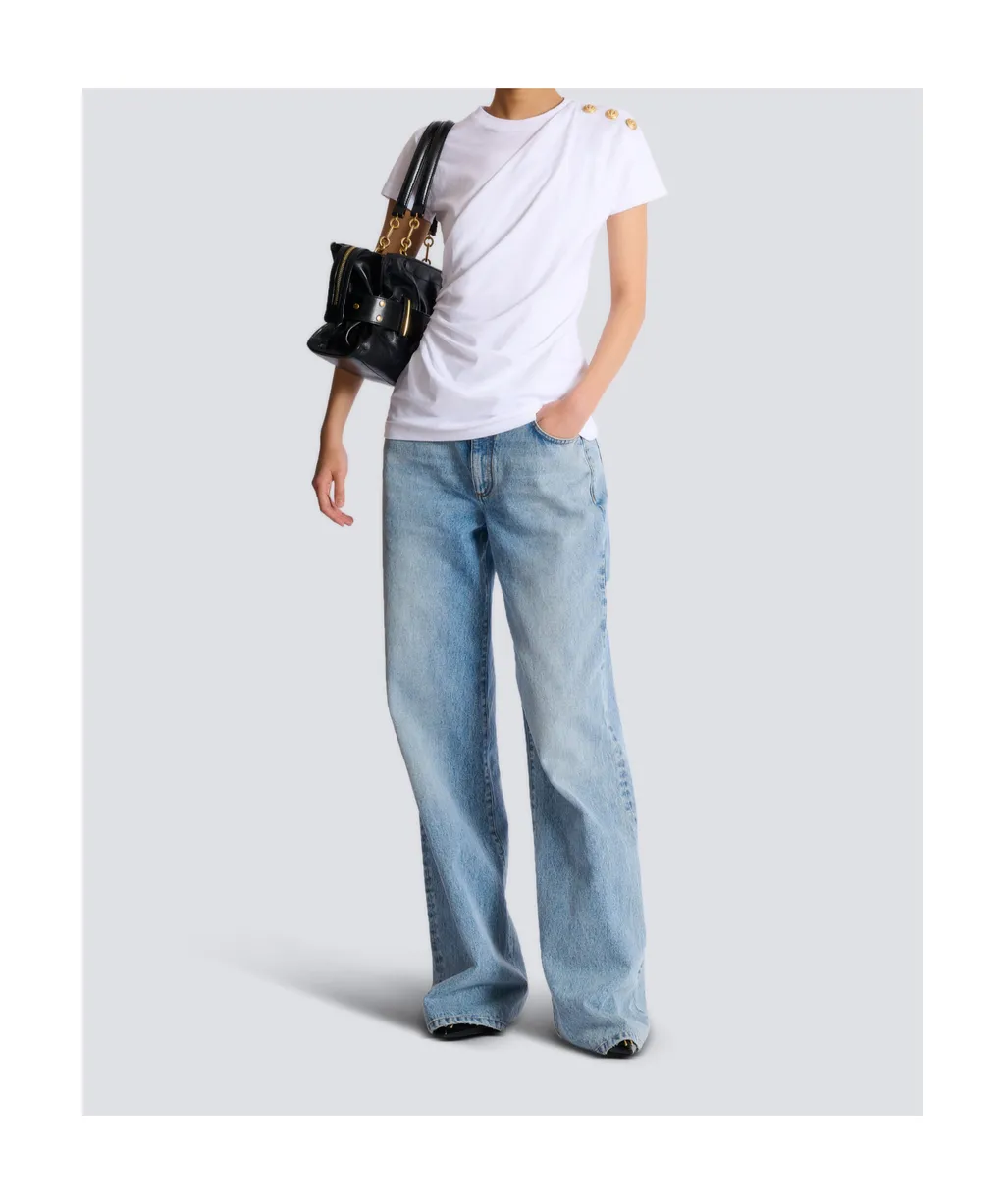 Balmain Buttons Draped T-Shirt