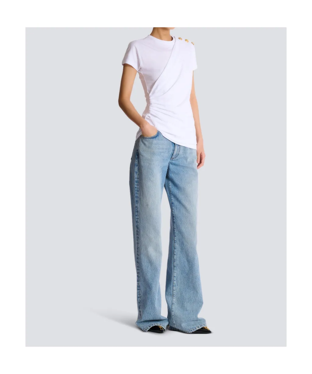 Balmain Buttons Draped T-Shirt