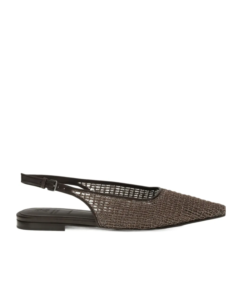 Brunello Cucinelli Precious Net Embroidery Slingback Flats
