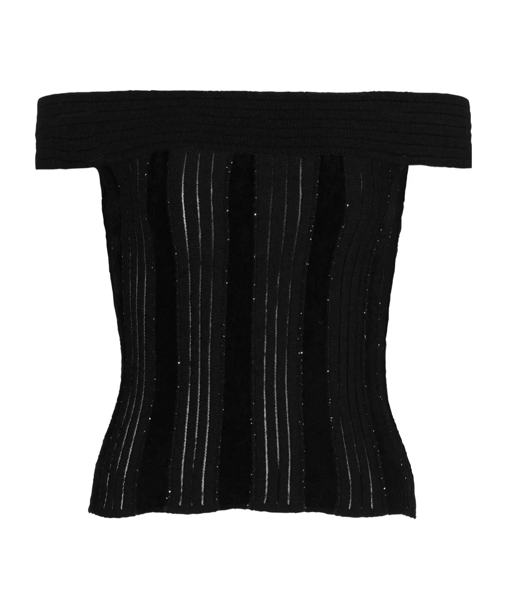Off-The-Shoulder Glitter Knit Top