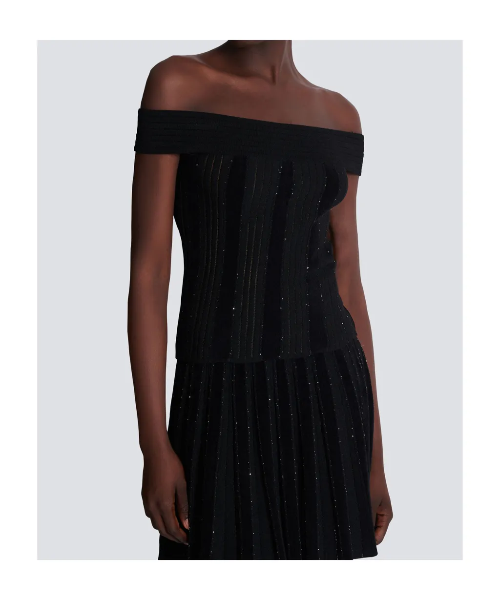 Off-The-Shoulder Glitter Knit Top