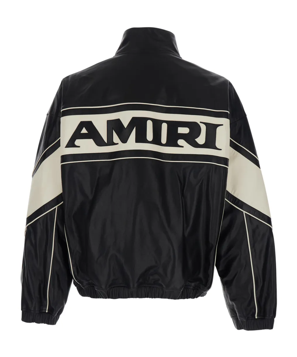 Amiri Maxi Logo High-Neck Zipped Leather Jacket