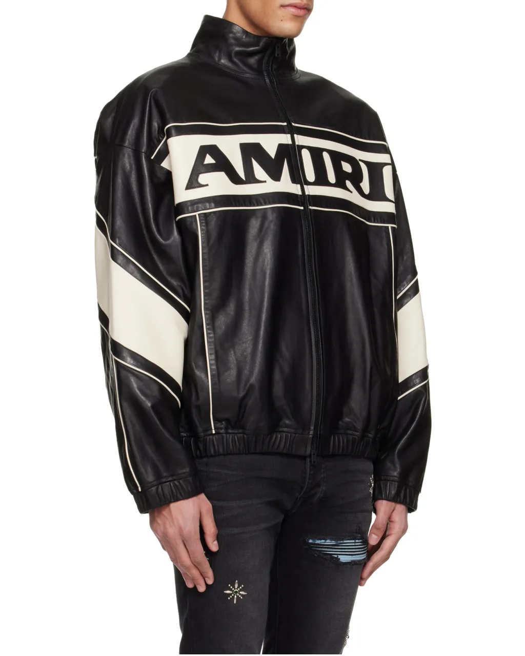 Amiri Maxi Logo High-Neck Zipped Leather Jacket