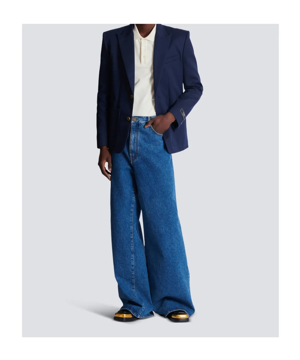 Blue Denim Wide-Leg Jeans