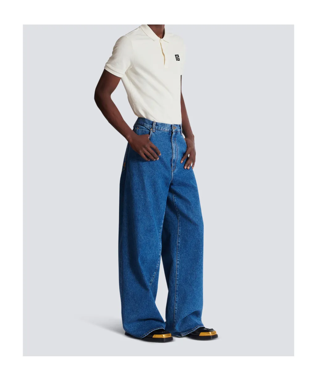 Blue Denim Wide-Leg Jeans