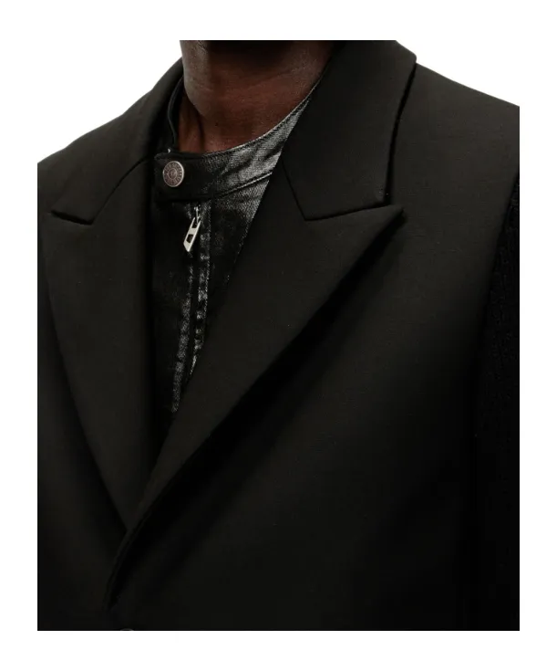 Coat In Tailoring Fabric And Ribbed Knit