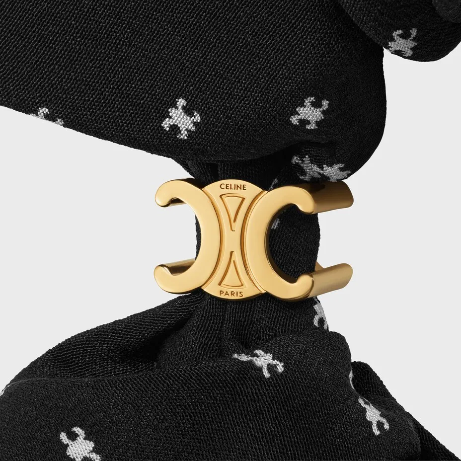 Celine Micro Triomphe Scrunchy In Silk And Brass With Gold Finish