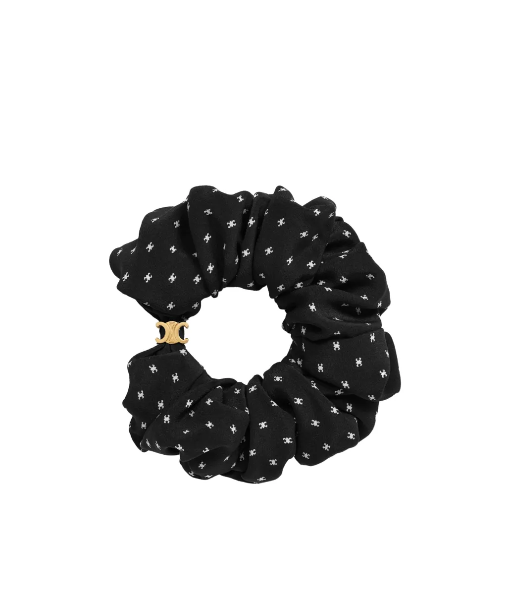 Celine Micro Triomphe Scrunchy In Silk And Brass With Gold Finish