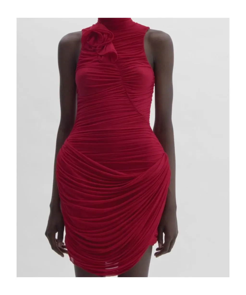 High-Neck Draped Mini Dress