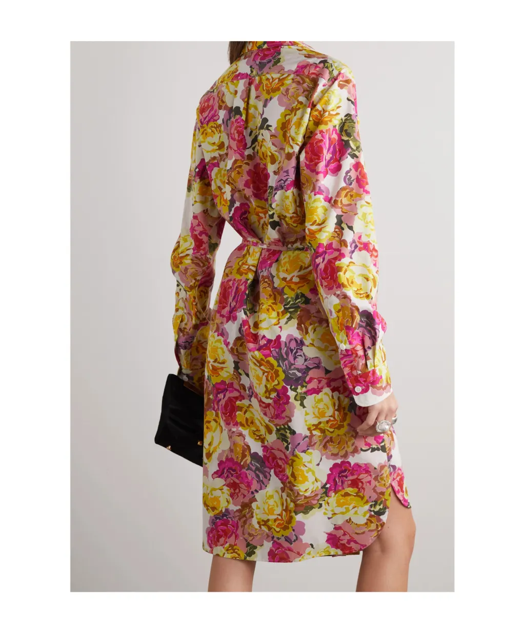 Pleated Floral Print Dress With Belt